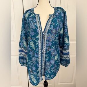 Sundance Teal Floral paisley Blouse NWT -S
